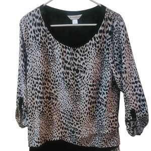 Christopher & Banks Black and White Animal Print Blouse